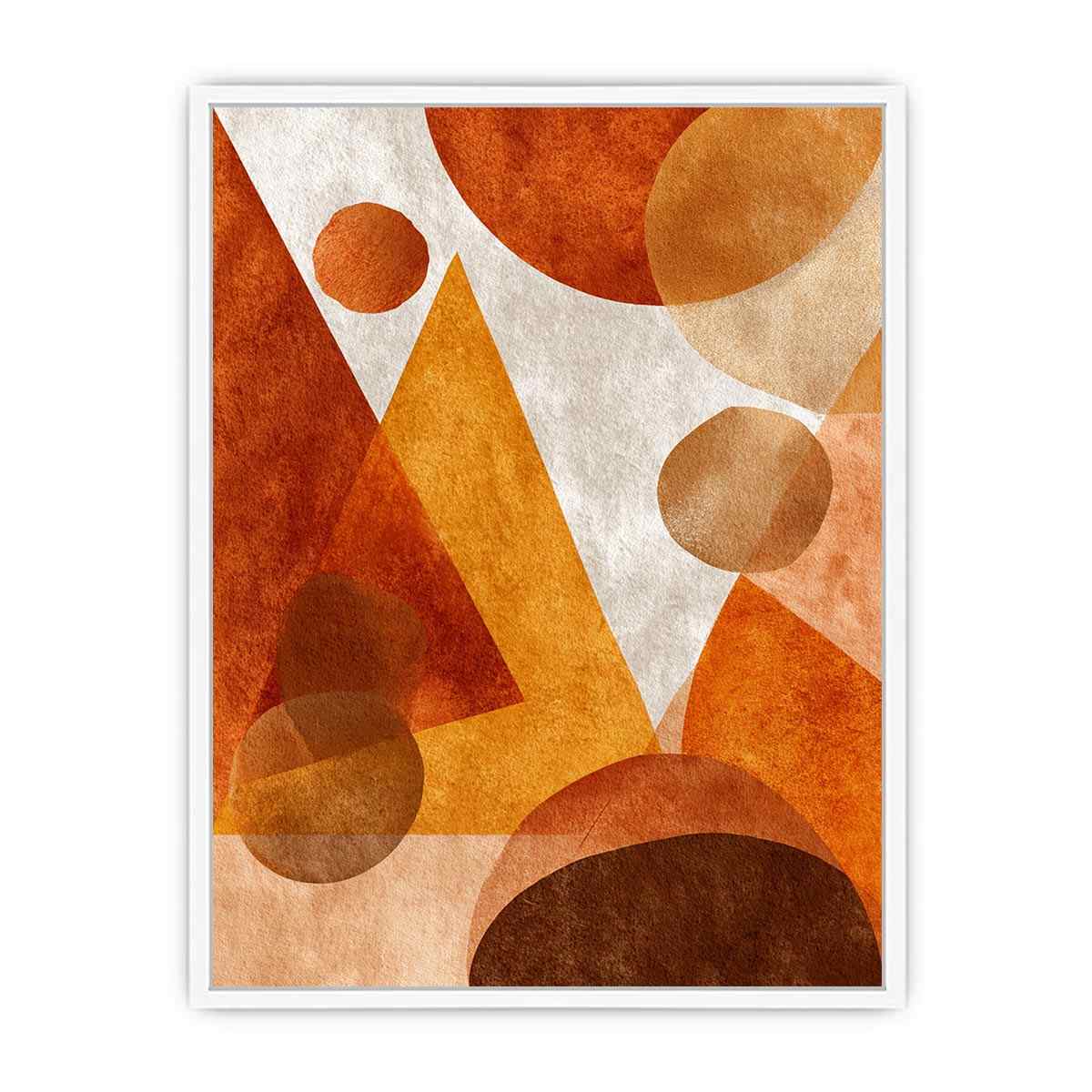 Bold orange geometric abstract canvas art for modern living room decor.