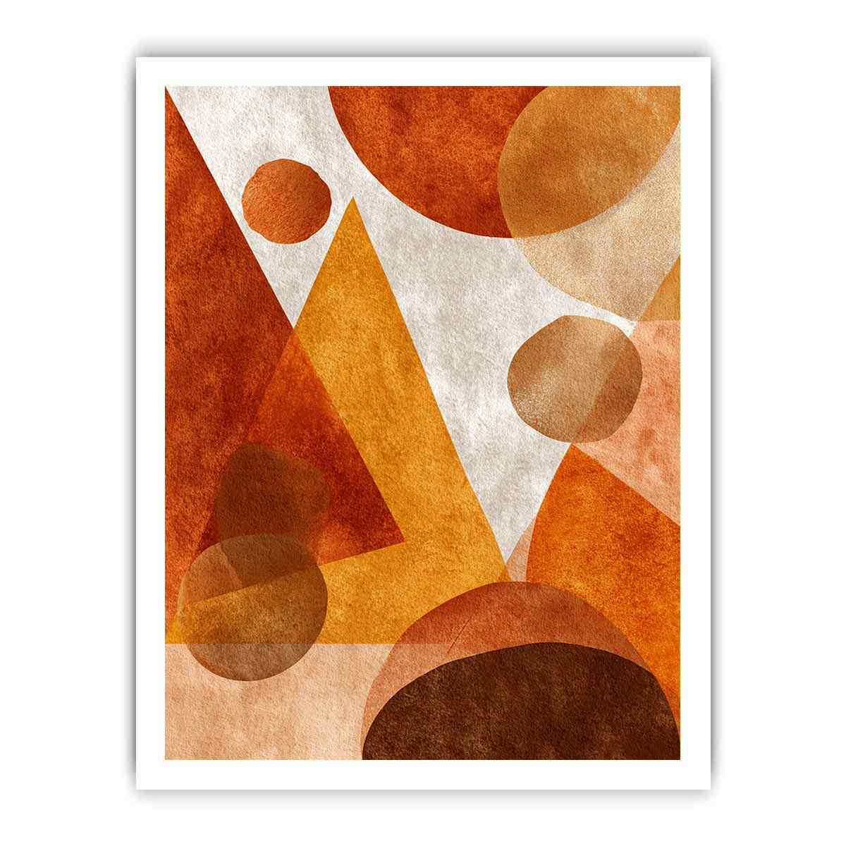 Bold orange geometric abstract canvas art for modern living room decor.