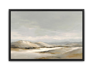 Neutral dune landscape canvas art for calm modern living room decor.