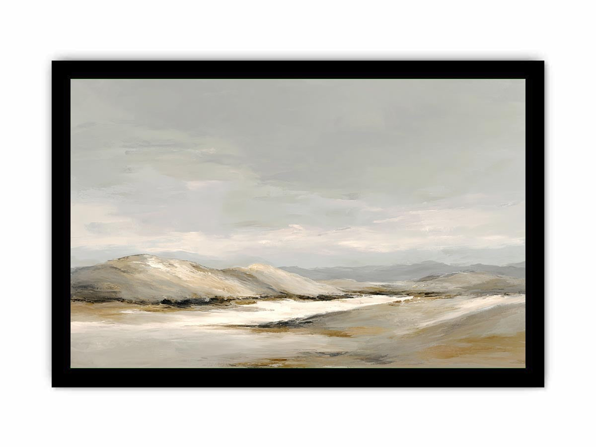 Neutral dune landscape canvas art for calm modern living room decor.