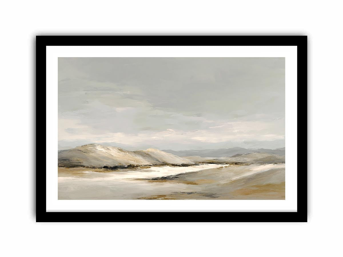 Neutral dune landscape canvas art for calm modern living room decor.