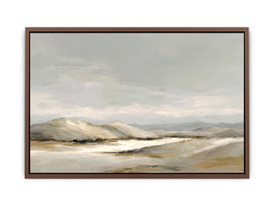 Neutral dune landscape canvas art for calm modern living room decor.