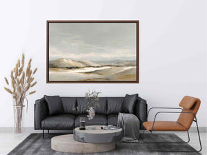Neutral dune landscape canvas art for calm modern living room decor.