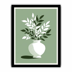 Sage green botanical vase canvas art for minimalist bedroom decor.
