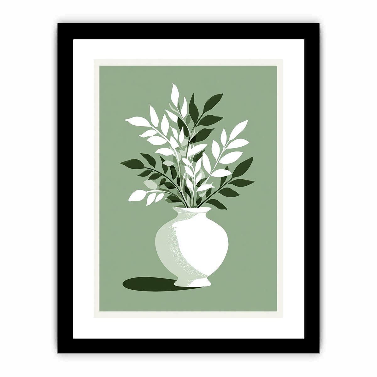 Sage green botanical vase canvas art for minimalist bedroom decor.