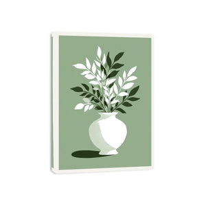 Sage green botanical vase canvas art for minimalist bedroom decor.