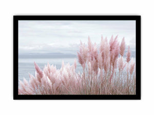 Blush coastal grass canvas art for soft beach bedroom decor.