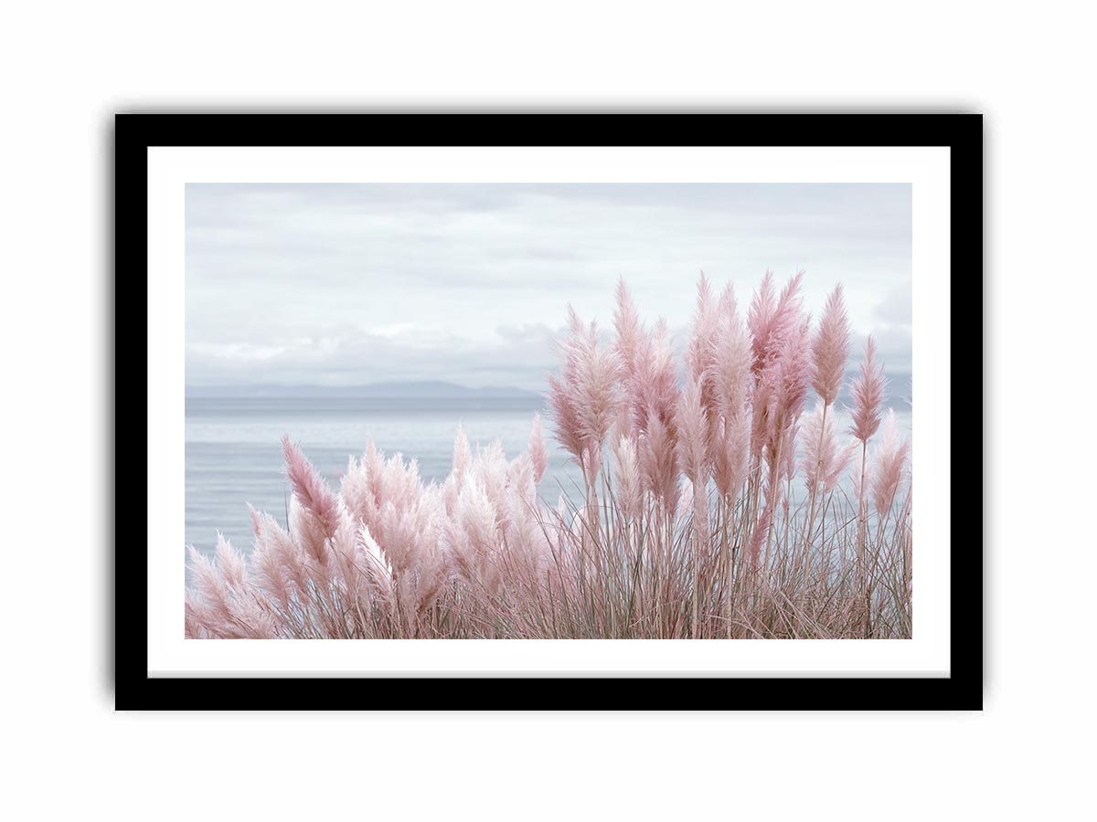 Blush coastal grass canvas art for soft beach bedroom decor.