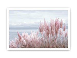 Blush coastal grass canvas art for soft beach bedroom decor.