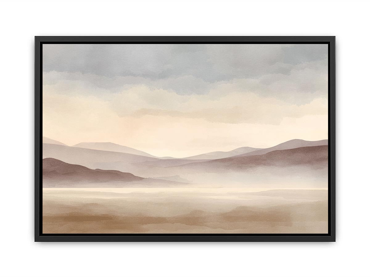 Soft blush watercolor landscape canvas art for peaceful bedroom decor.