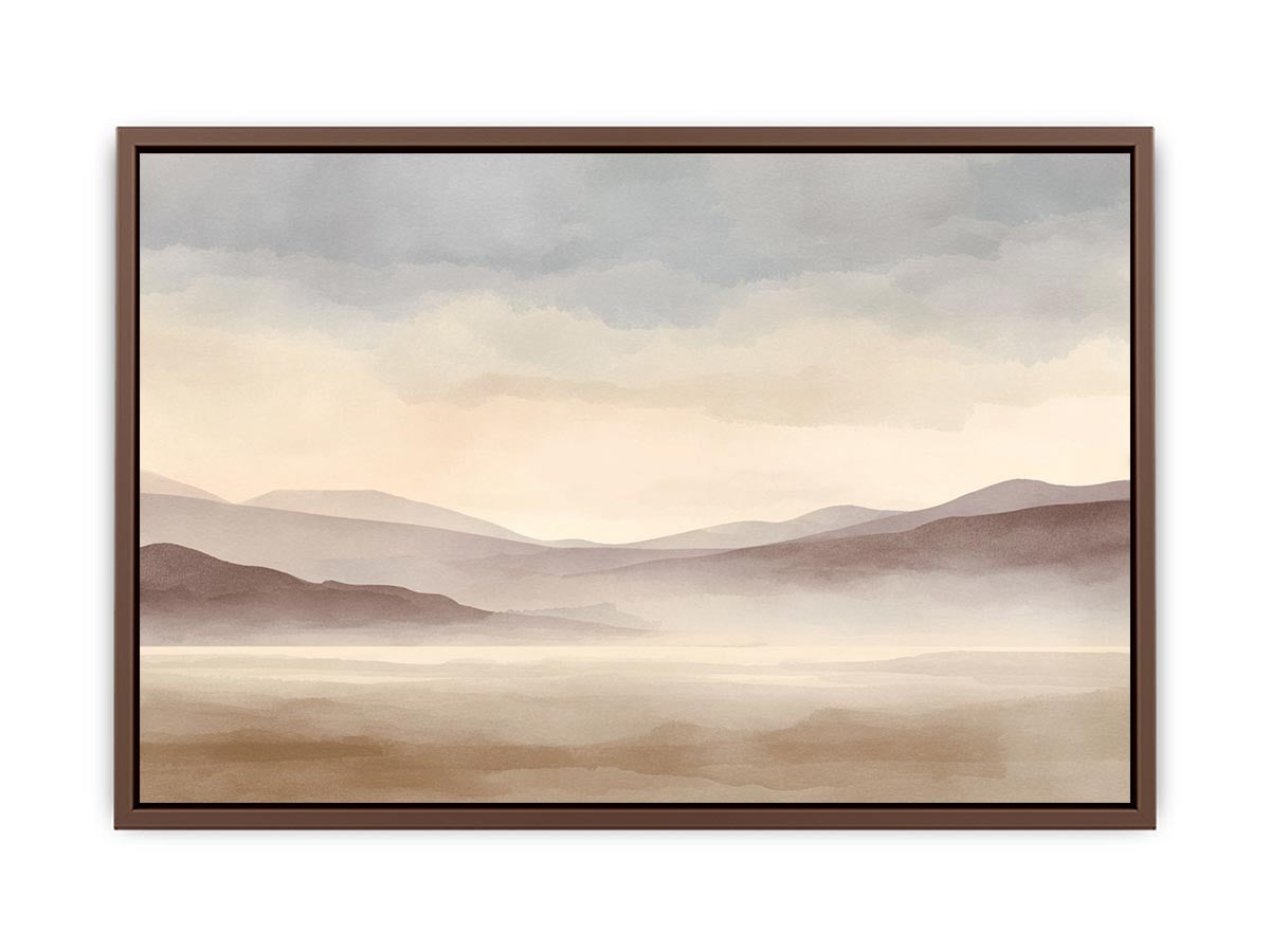 Soft blush watercolor landscape canvas art for peaceful bedroom decor.