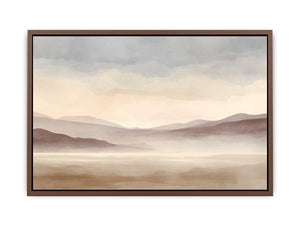 Soft blush watercolor landscape canvas art for peaceful bedroom decor.