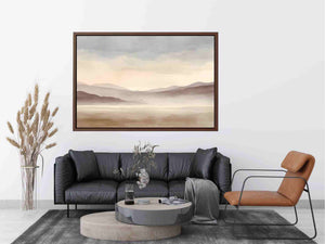 Soft blush watercolor landscape canvas art for peaceful bedroom decor.