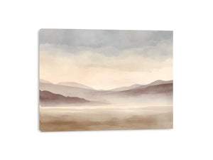 Soft blush watercolor landscape canvas art for peaceful bedroom decor.