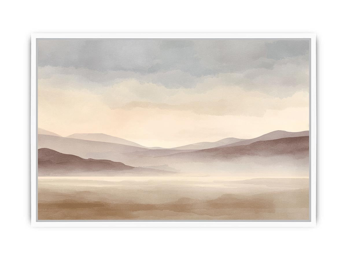 Soft blush watercolor landscape canvas art for peaceful bedroom decor.