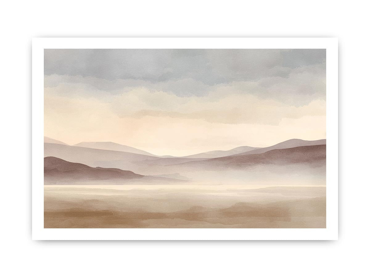 Soft blush watercolor landscape canvas art for peaceful bedroom decor.