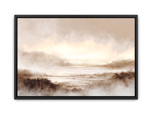 Misty valley landscape canvas print for warm traditional living room decor.