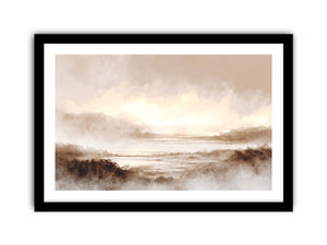 Misty valley landscape canvas print for warm traditional living room decor.