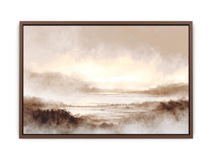 Misty valley landscape canvas print for warm traditional living room decor.