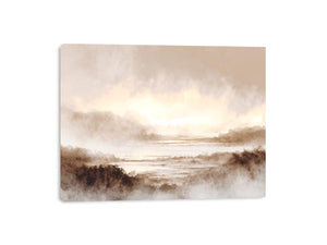 Misty valley landscape canvas print for warm traditional living room decor.