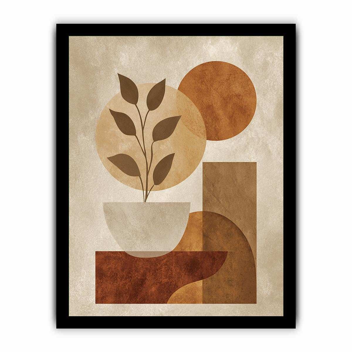 Abstract botanical vase with earthy geometric shapes for modern living room decor.