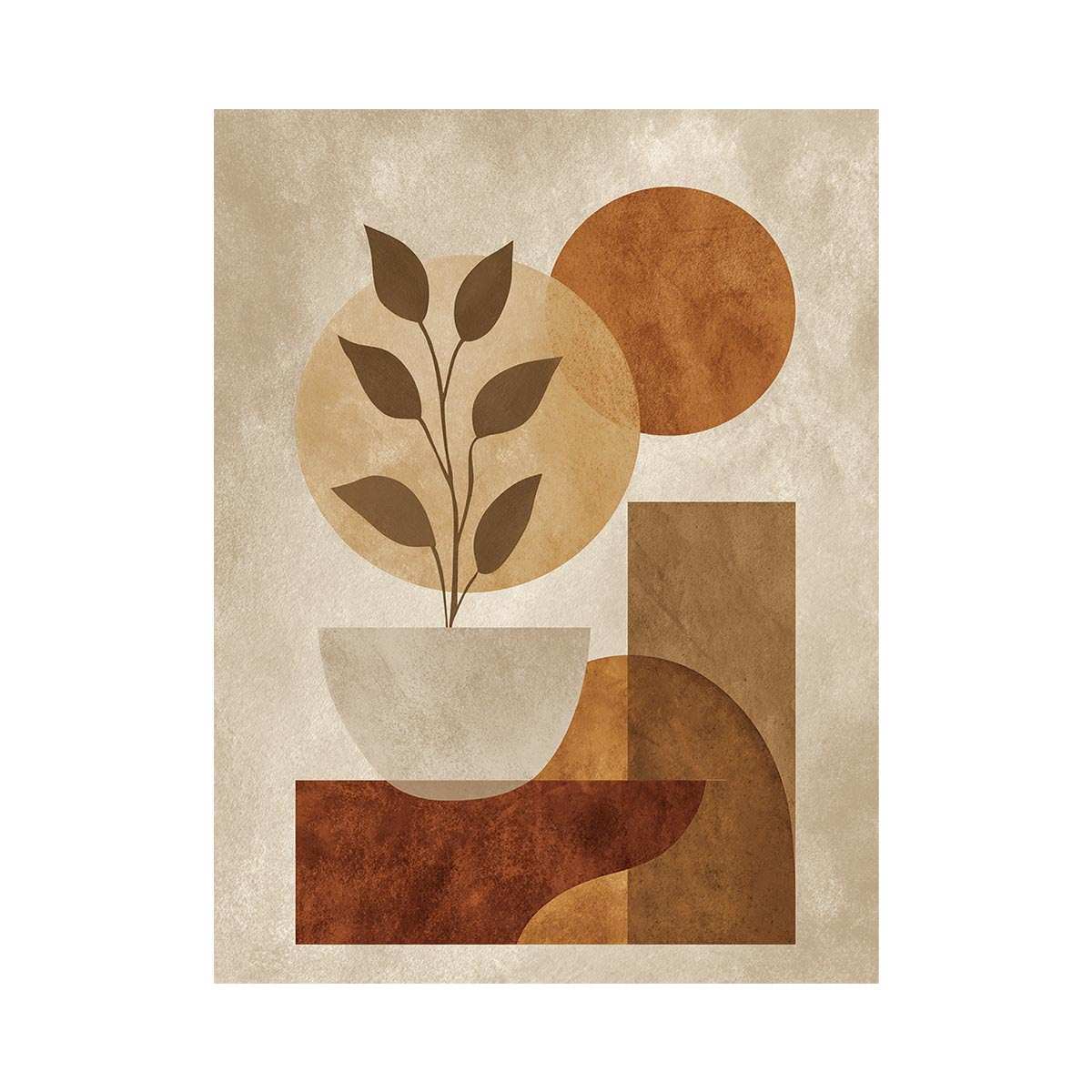 Abstract botanical vase with earthy geometric shapes for modern living room decor.