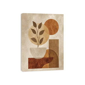 Abstract botanical vase with earthy geometric shapes for modern living room decor.