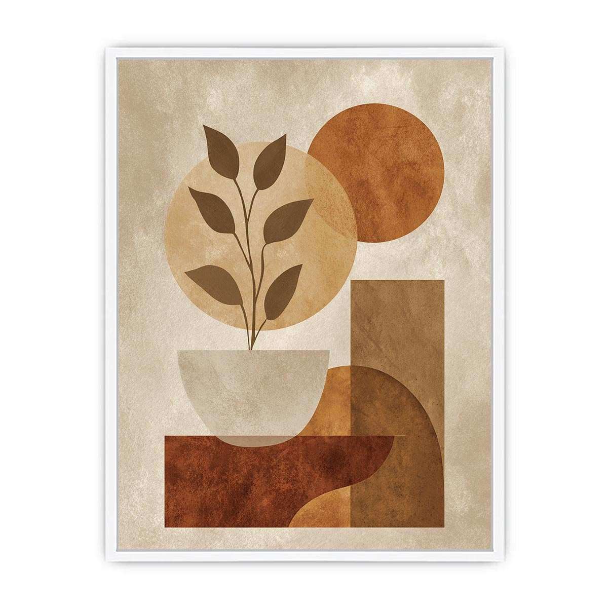 Abstract botanical vase with earthy geometric shapes for modern living room decor.