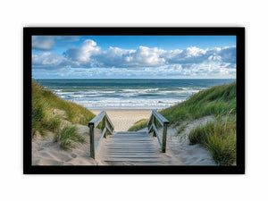 Coastal beach path photography canvas for relaxed living room decor.
