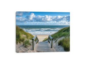 Coastal beach path photography canvas for relaxed living room decor.