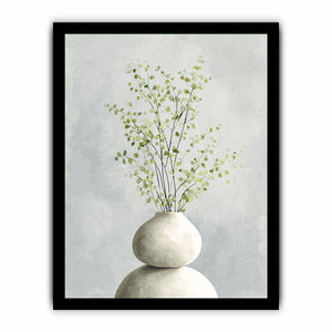 Minimal eucalyptus leaves in white vase canvas art for calm modern bedroom decor.