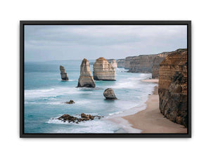 Limestone coastal cliffs and sea stacks canvas print for modern living room decor.