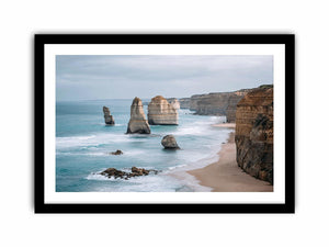Limestone coastal cliffs and sea stacks canvas print for modern living room decor.