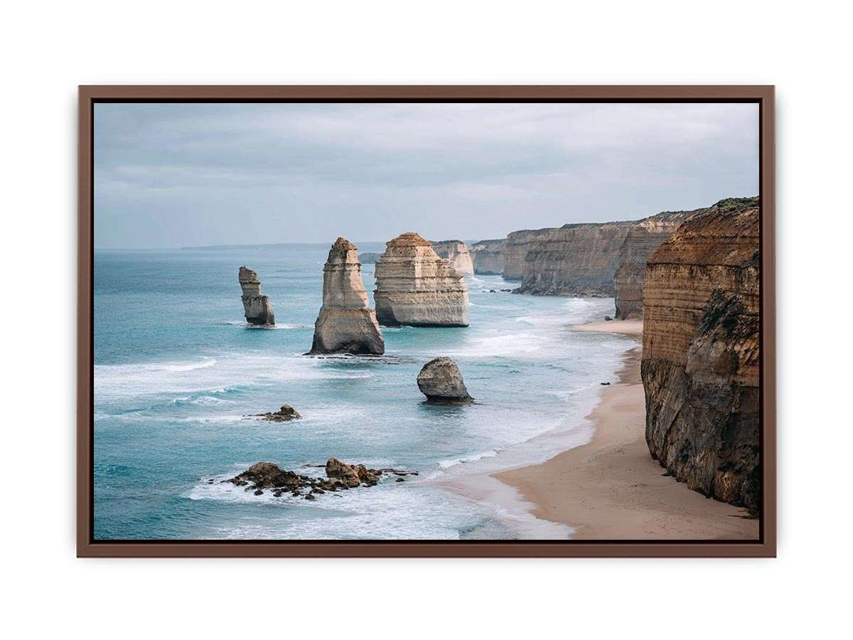 Limestone coastal cliffs and sea stacks canvas print for modern living room decor.