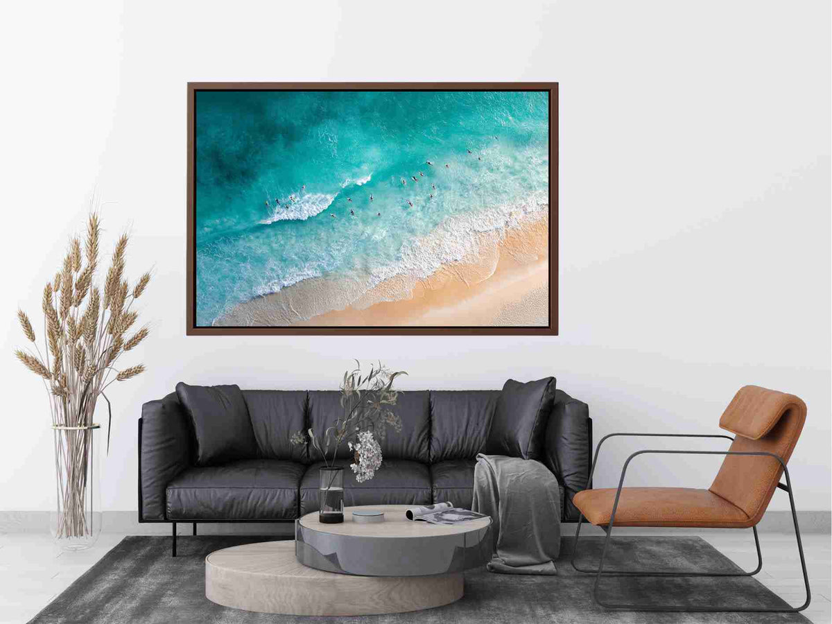 Turquoise Surf Break premium wall art for modern living room decor