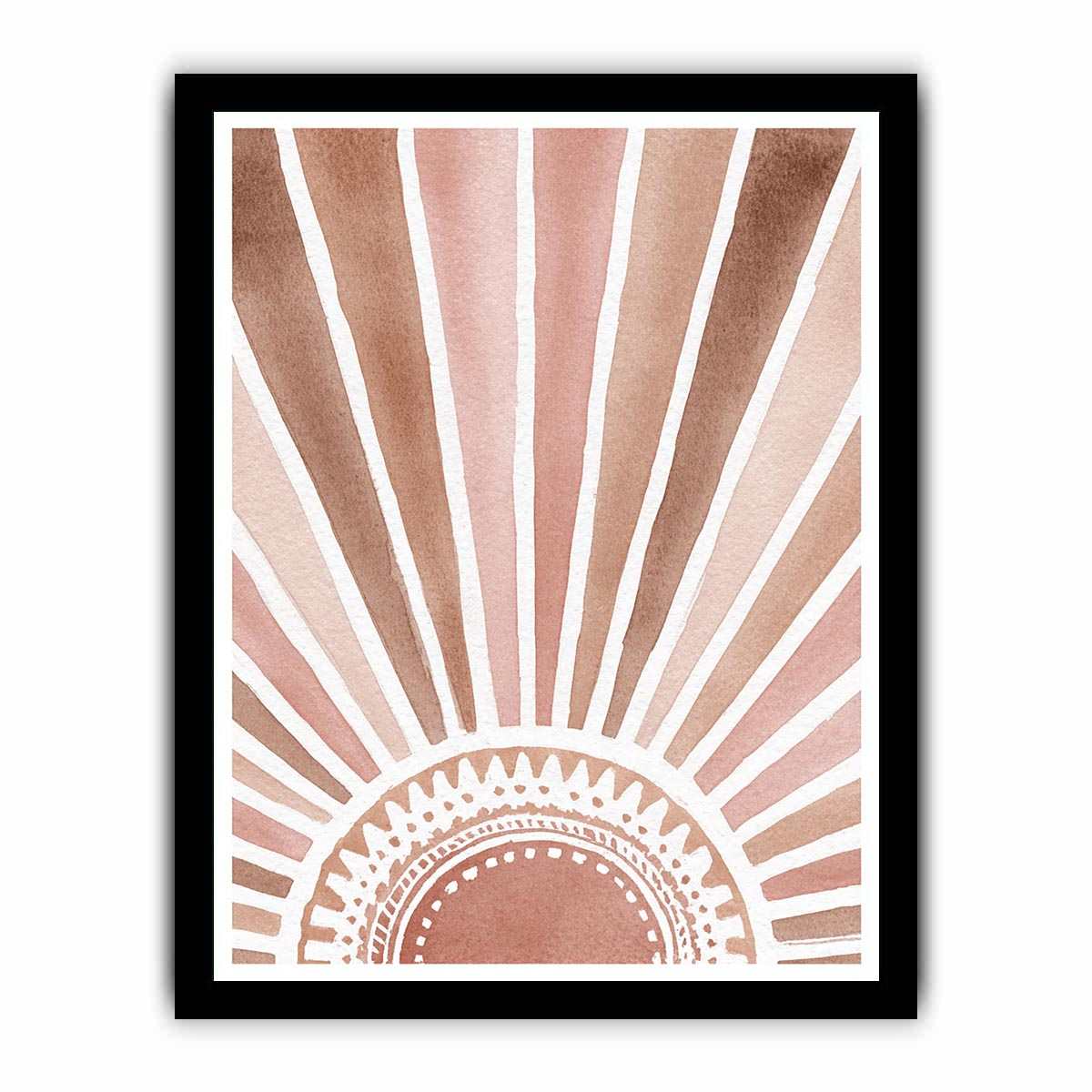 Watercolor boho sunburst canvas art in terracotta and blush for entryway decor.