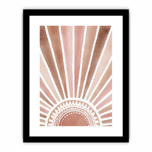 Watercolor boho sunburst canvas art in terracotta and blush for entryway decor.
