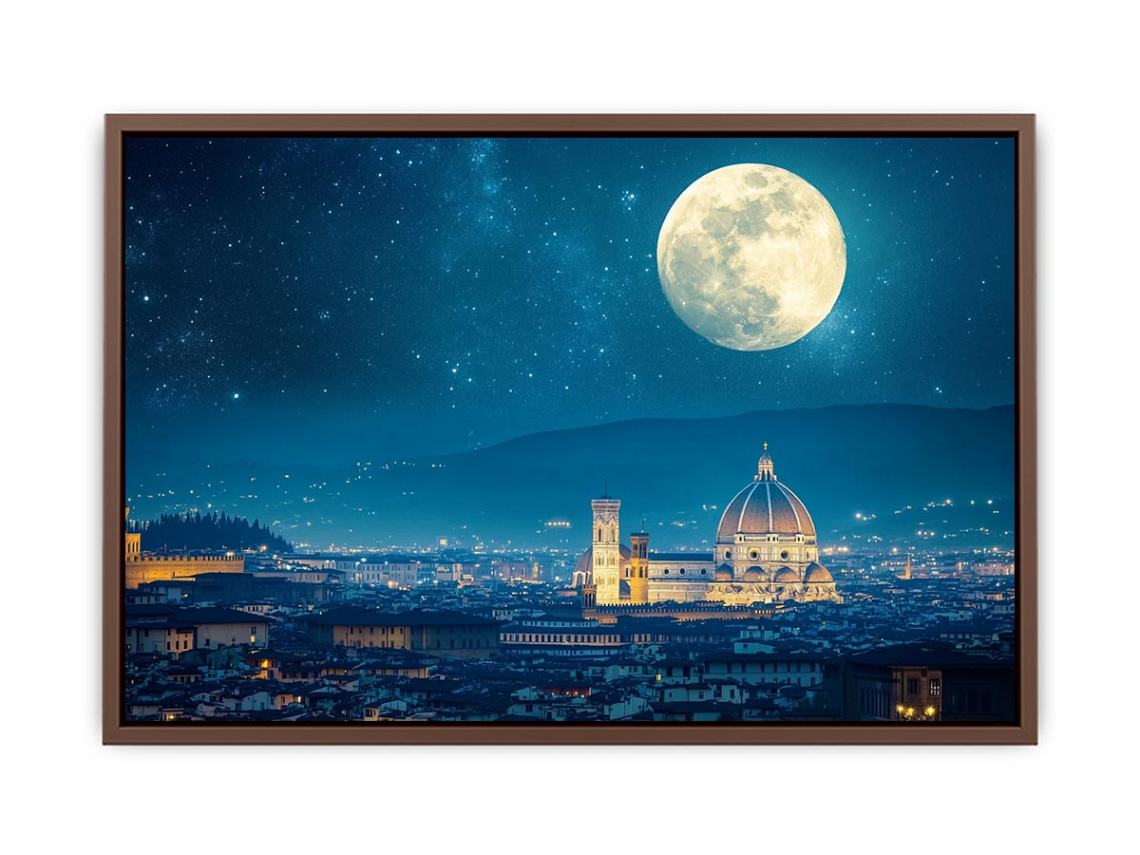 Dreamy Florence moon cityscape canvas art for elegant bedroom decor.