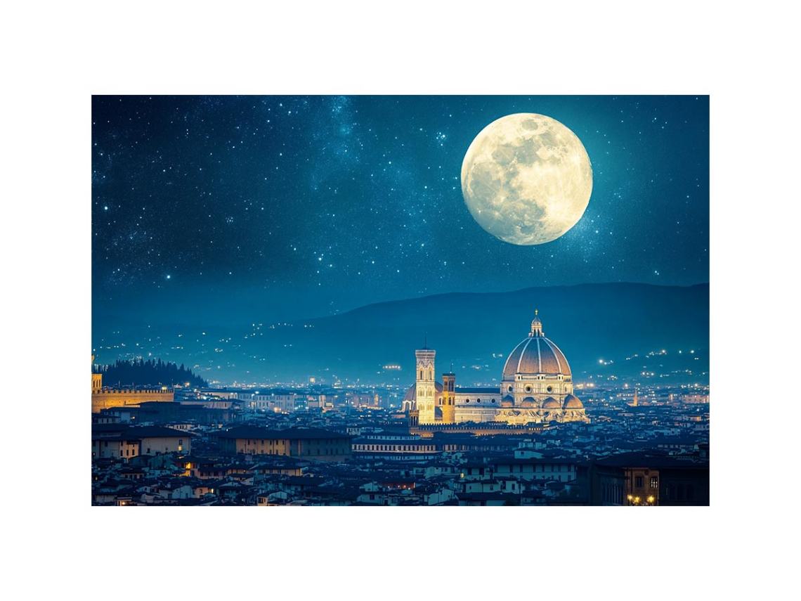 Dreamy Florence moon cityscape canvas art for elegant bedroom decor.