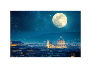 Dreamy Florence moon cityscape canvas art for elegant bedroom decor.