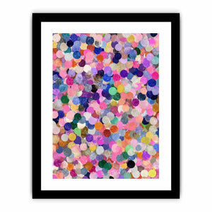 Colorful confetti abstract canvas art with circles for creative office or kids room decor.