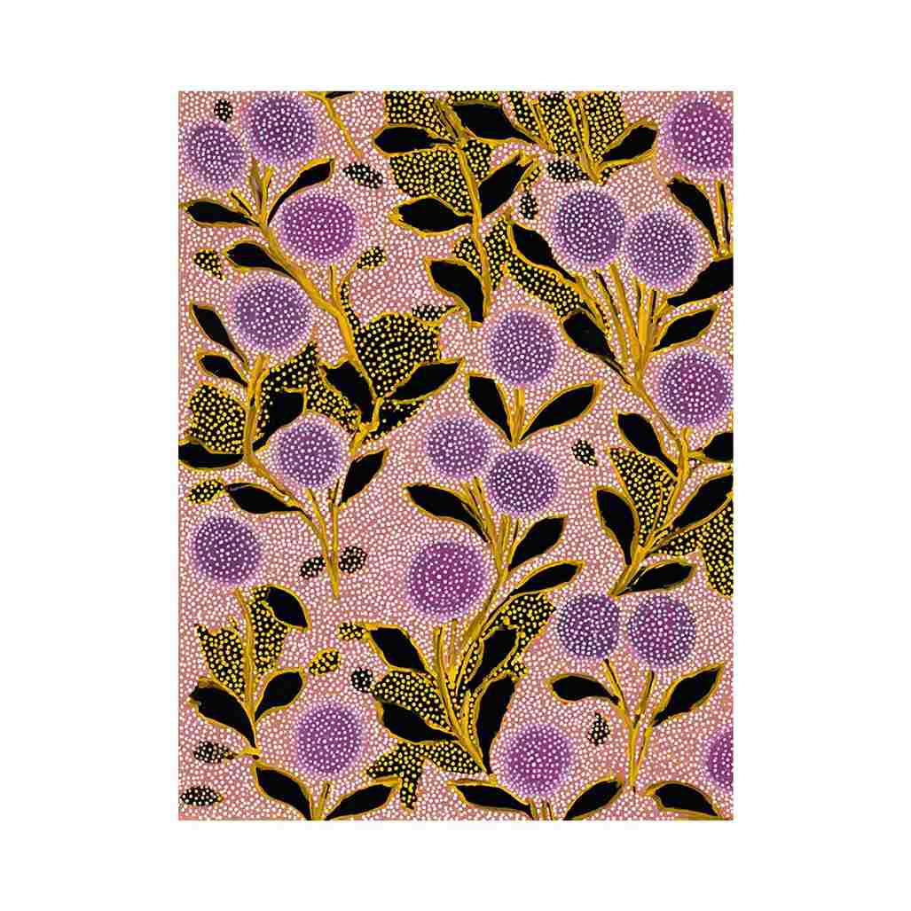 Bold botanical floral canvas art with lavender flowers and gold stems for entryway decor.