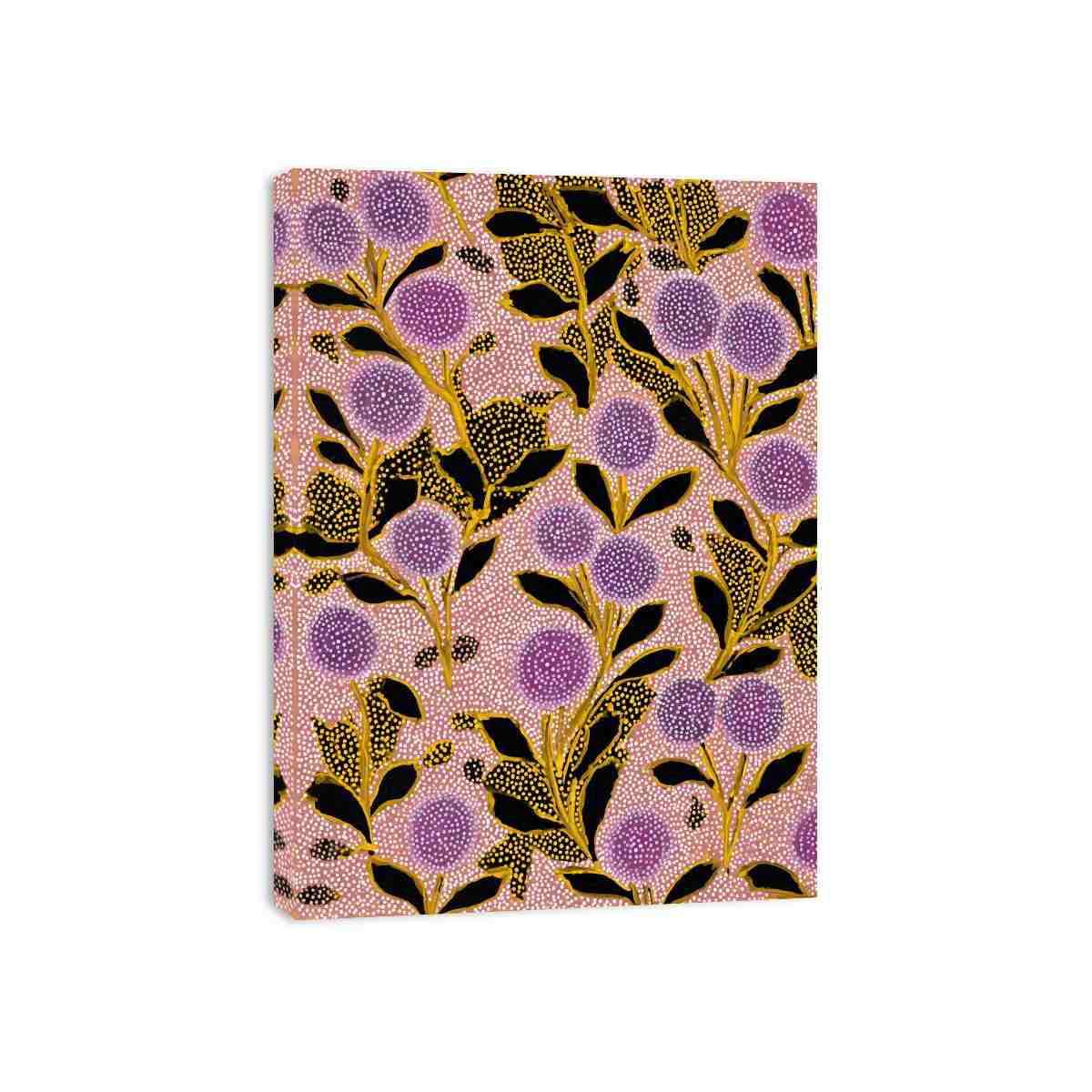 Bold botanical floral canvas art with lavender flowers and gold stems for entryway decor.