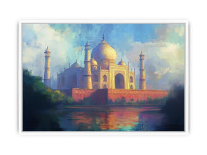 Impressionist Taj Mahal canvas art with reflection for elegant living room decor.