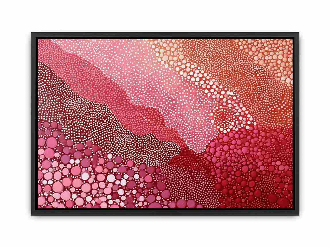 Pink dotted abstract landscape canvas art for bold modern living room wall decor.