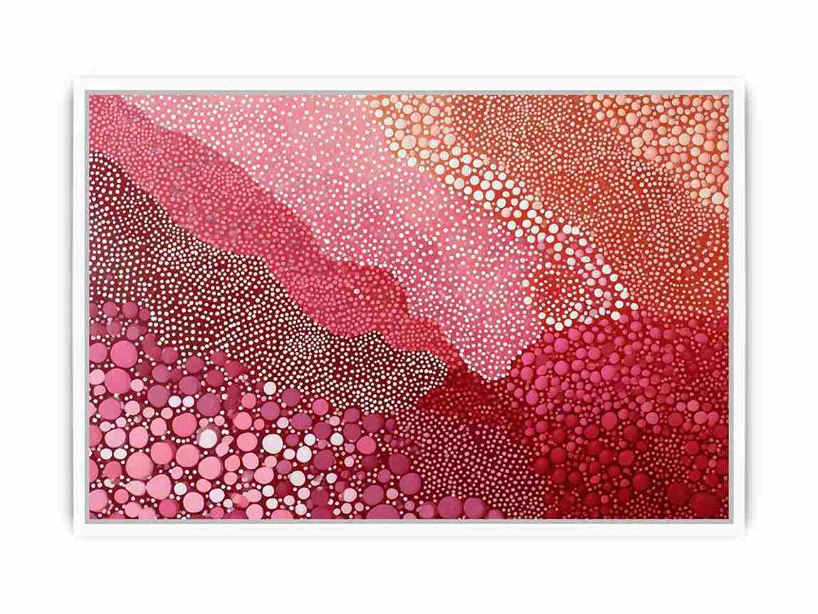 Pink dotted abstract landscape canvas art for bold modern living room wall decor.