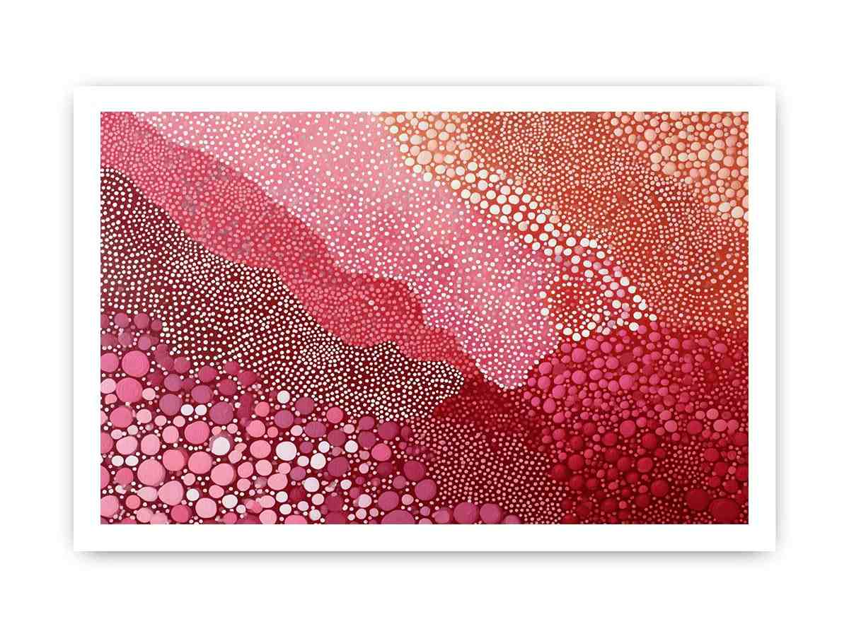 Pink dotted abstract landscape canvas art for bold modern living room wall decor.