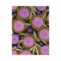 Vertical purple floral canvas art with gold dotted pattern and olive leaves for modern home decor.