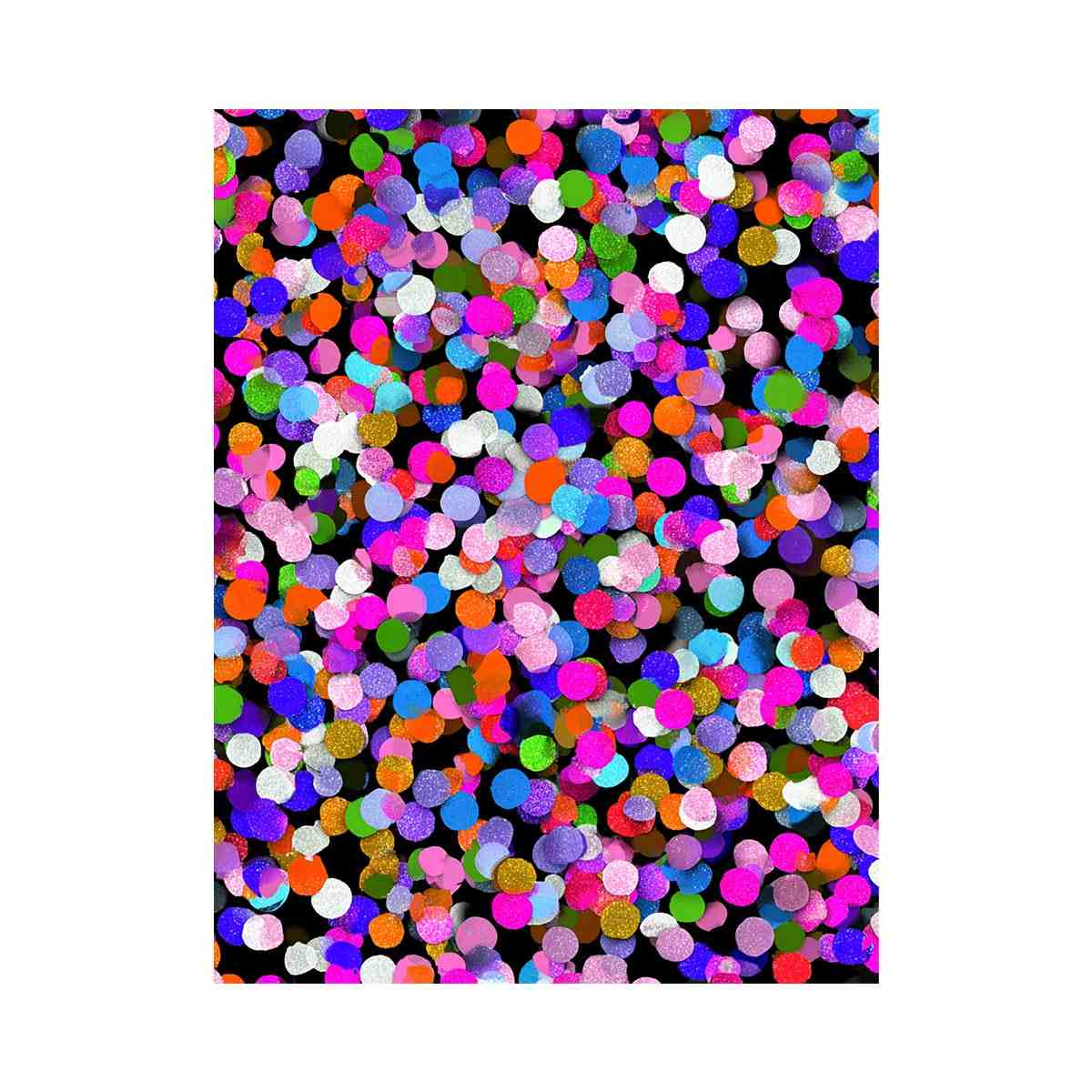 Colorful abstract confetti canvas art with bright circles on black for playful modern decor.