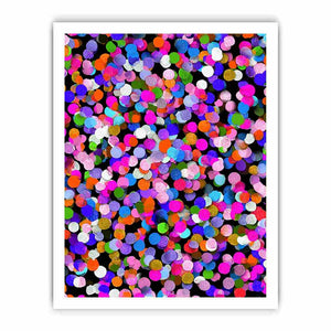 Colorful abstract confetti canvas art with bright circles on black for playful modern decor.